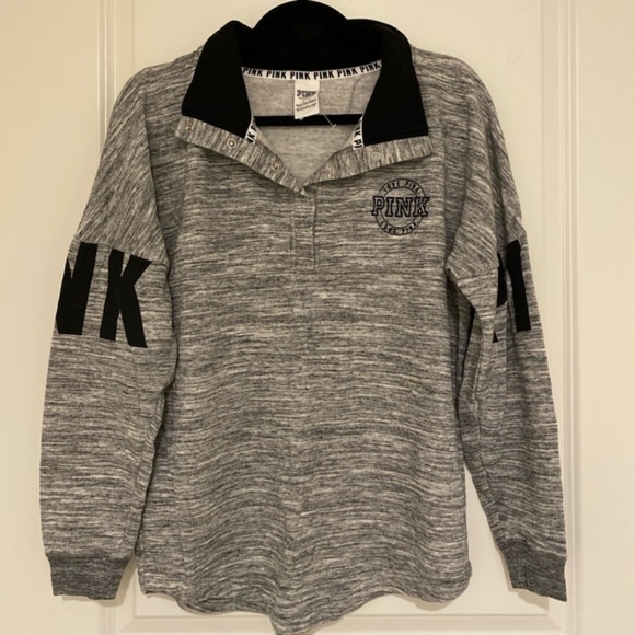 PINK grey and white collared sweatshirt - Picture 3 of 4